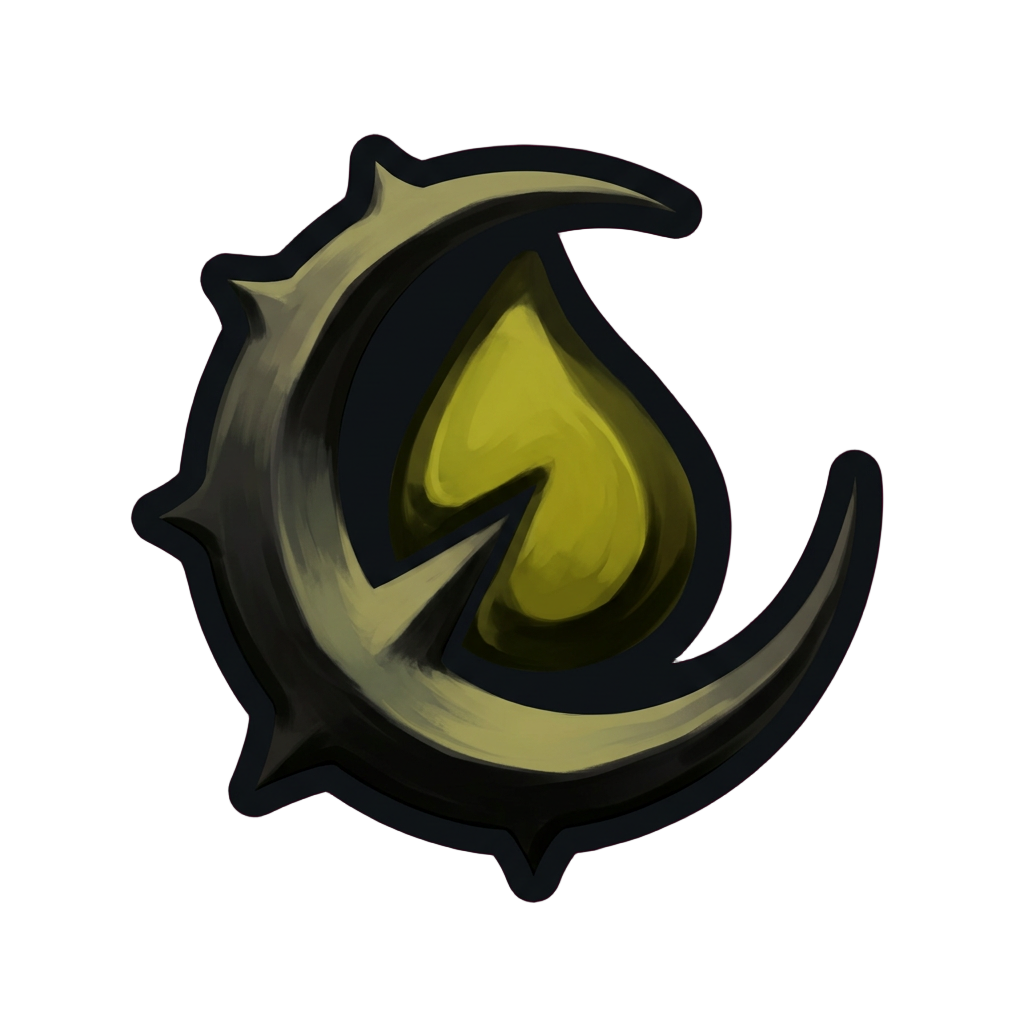 A poison ability icon, a venom droplet inside a thorned crescent