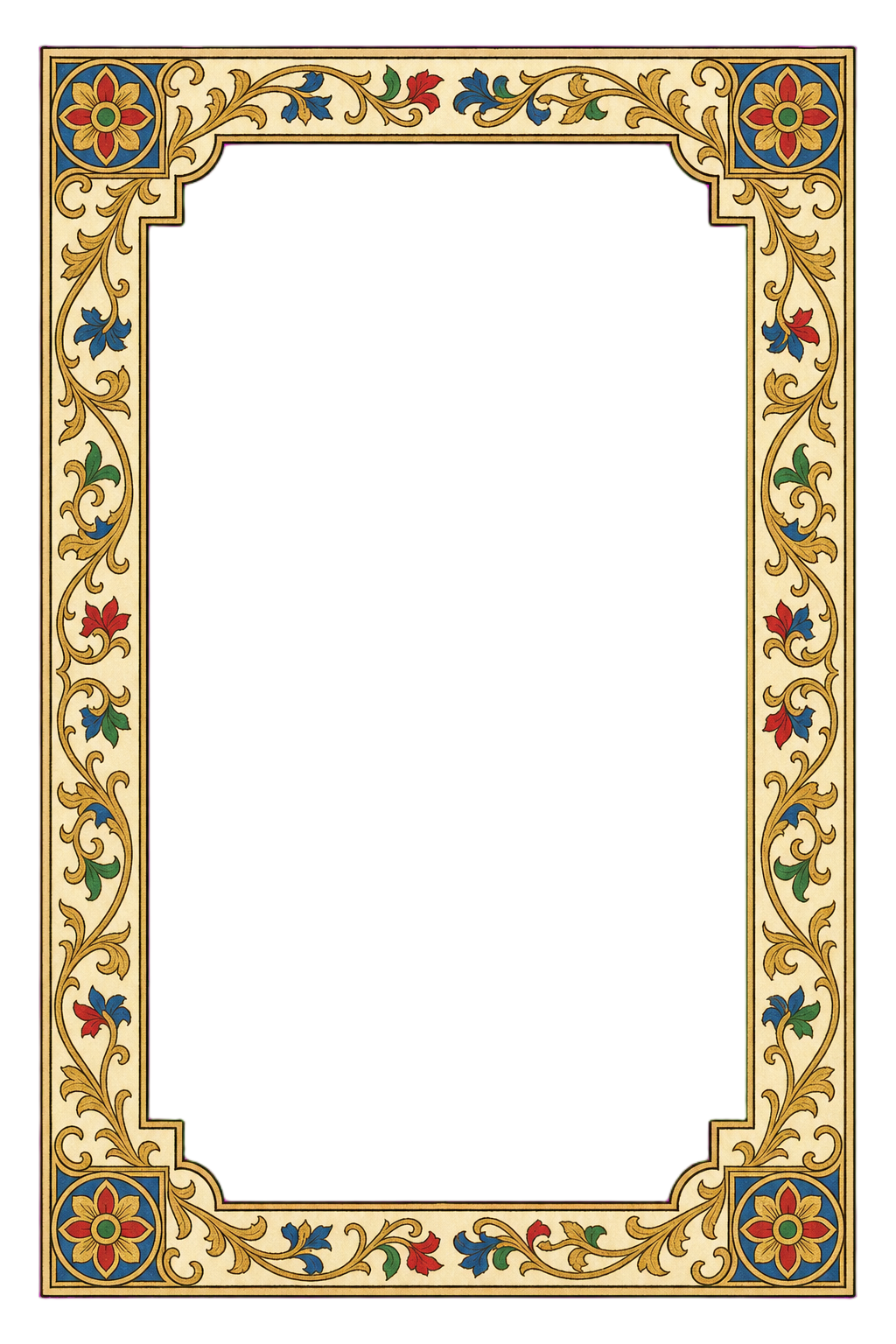 An illuminated-manuscript card frame with gilded vines