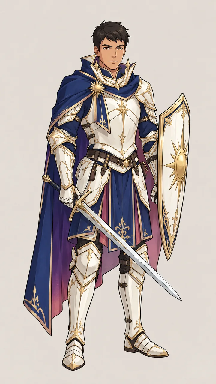 The legendary skin: the same knight in gold-filigreed plate with an embroidered navy cape lined in violet