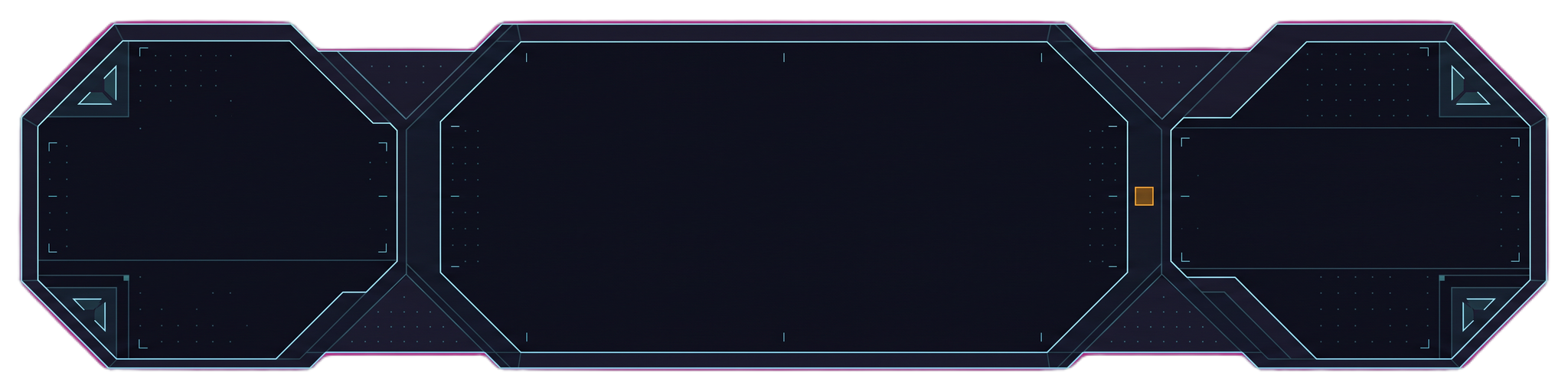 A holographic command panel with faceted corners