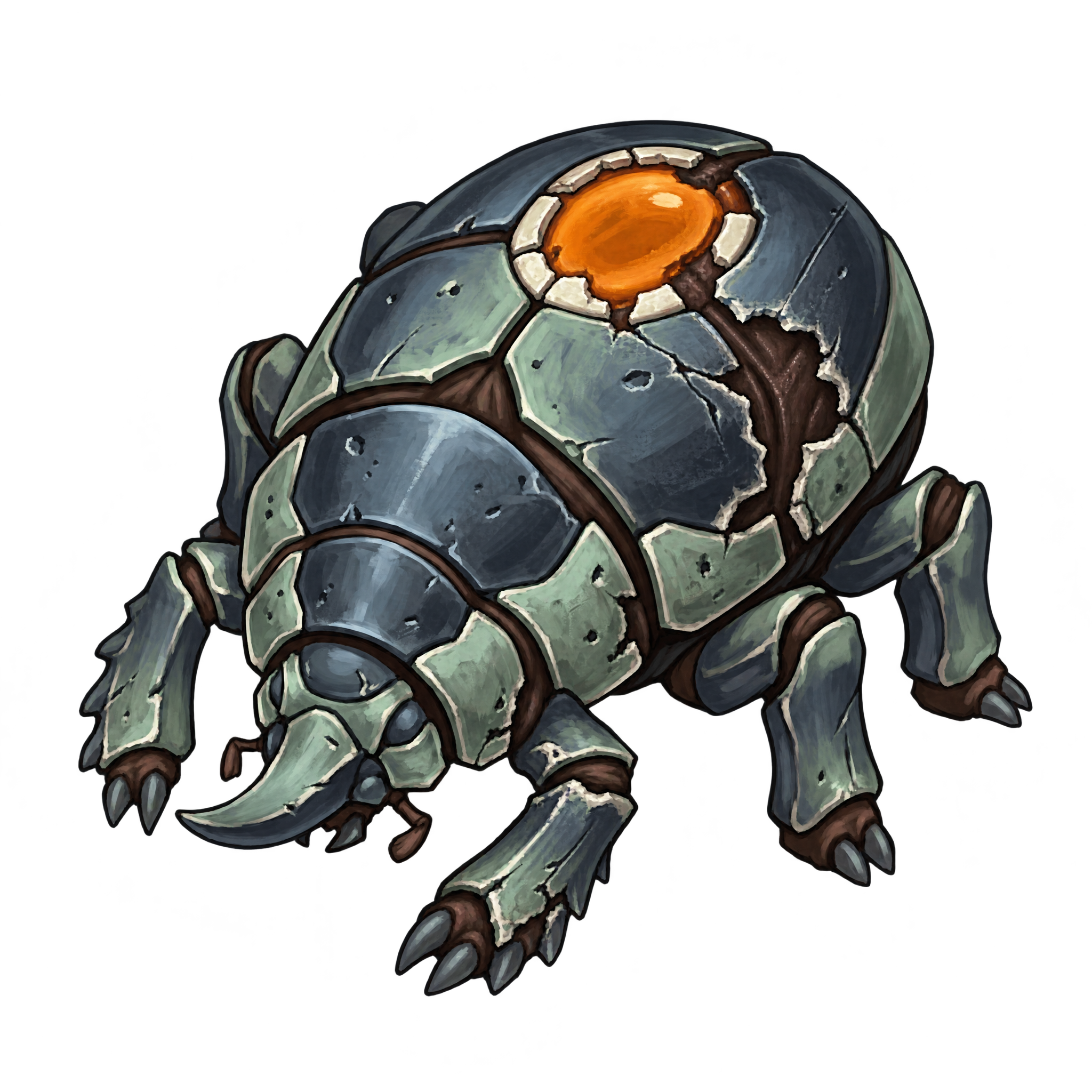The beetle boss with a cracked wing case and a lower, braced stance