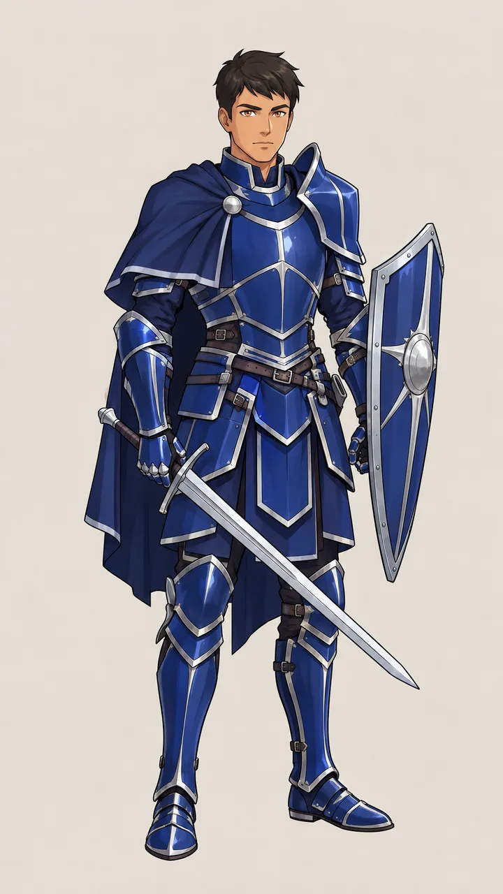 The rare skin: the same knight in deep blue plate with silver trim and a matching blue shield