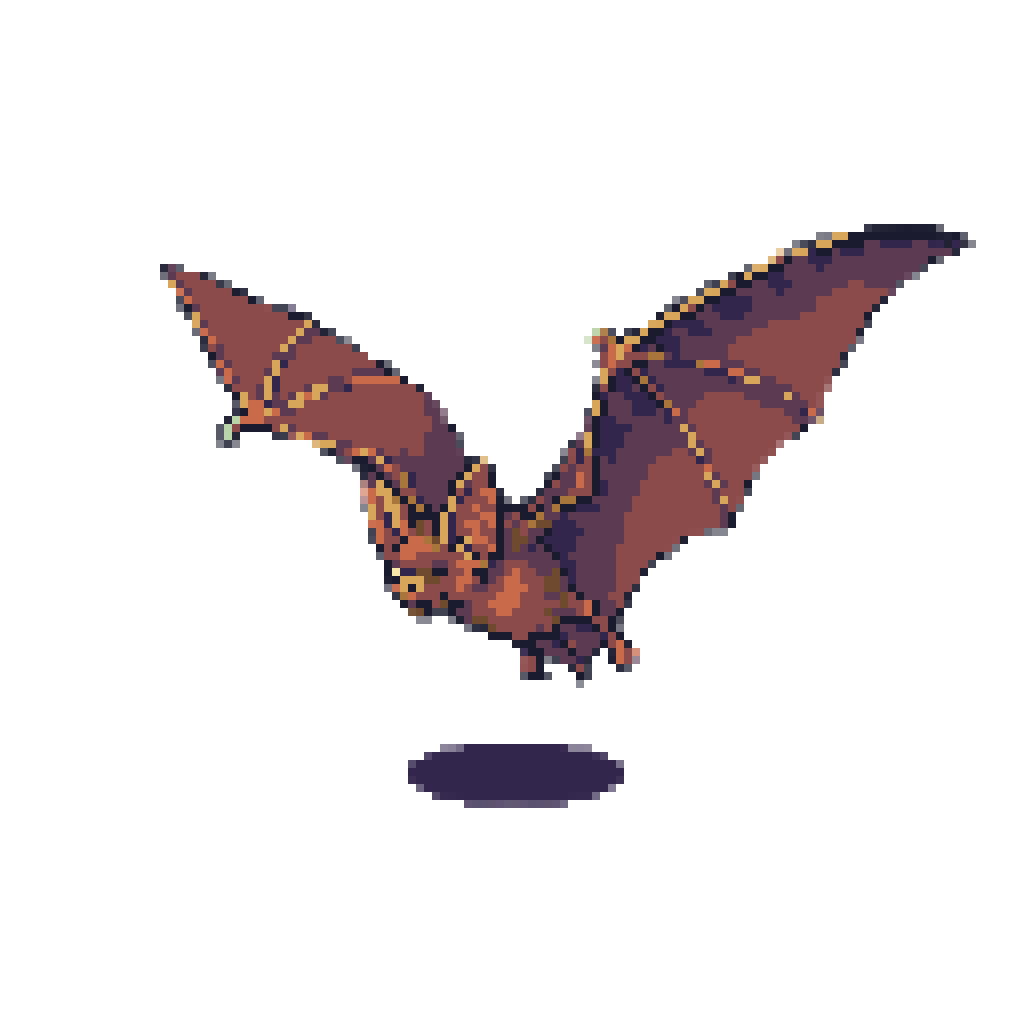 A GBA sprite of a brown cave bat diving with its wings spread