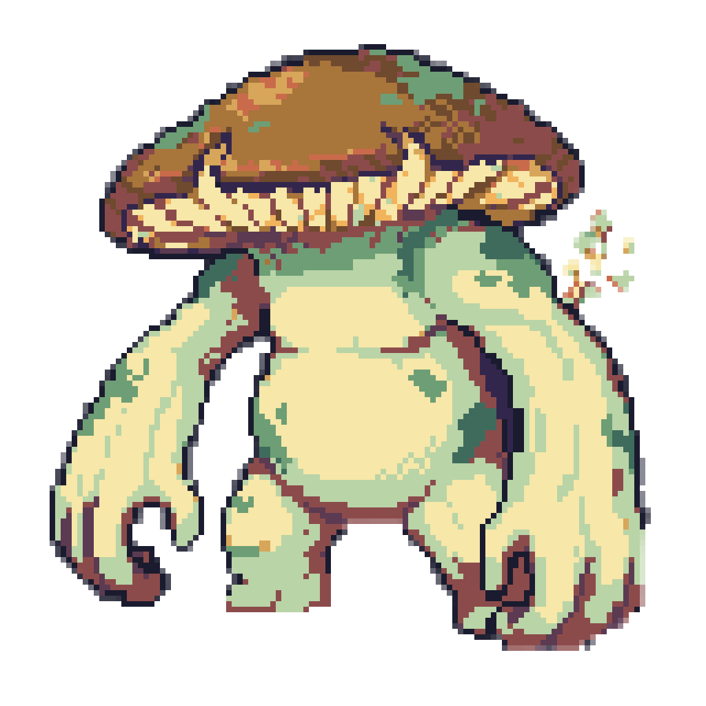 A GBA sprite of a hulking mushroom brute with a brown cap and pale green body