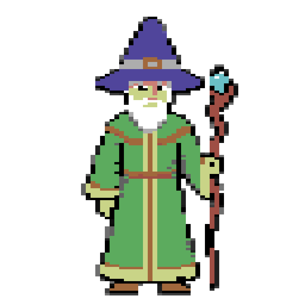 A wizard in Commodore 64 multicolor mode, two colors per cell