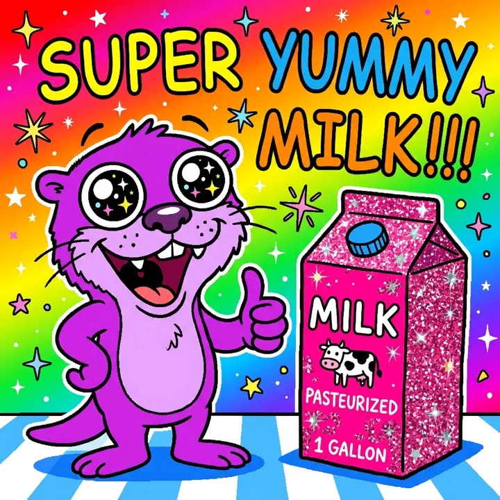Off-brand purple cartoon otter ad, flagged at 72